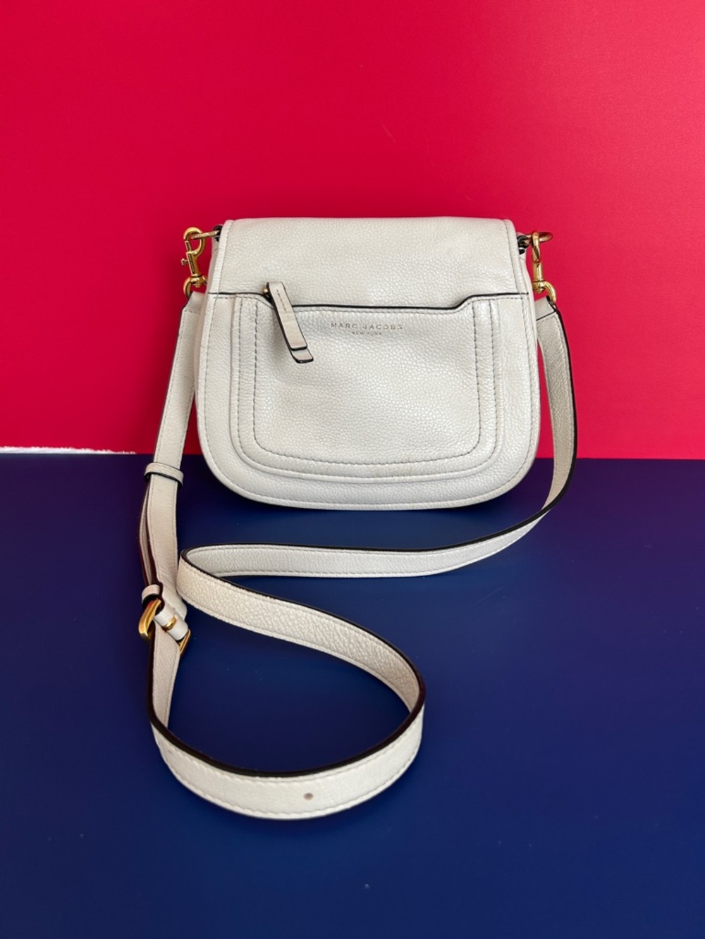 Marc Jacobs Cream Pebbled Leather Crossbody with Front Pocket